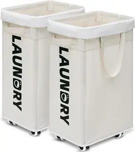 Laundry Baskets with Wheels and Handle, 2-Pack 75L Collapsible Laundry Baskets, Clothes Laundry Basket with Removable Wash Bags for Corner Dorm, White Rolling Laundry Hamper