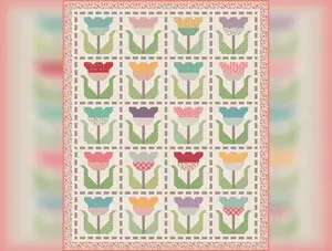 Piece & Plenty | Stitched Tulips Quilt Boxed Kit by Lori Holt for Riley Blake | 77" x 94"