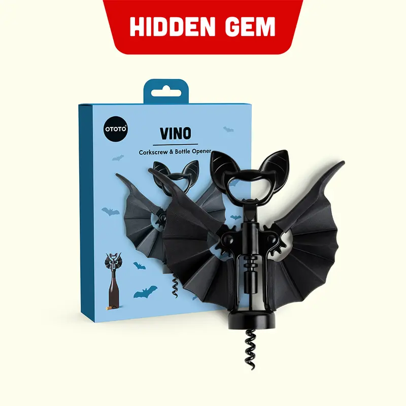 OTOTO Vino Spooky Bat Wine Opener 2-in-1 Bat Wing Corkscrew & Bottle Opener | Unique Black Goth Home Decor | Perfect Gift for Bat & Wine Lovers | TikTok Must-Have | Funky Kitchen Supplies | Kitchen Accessories