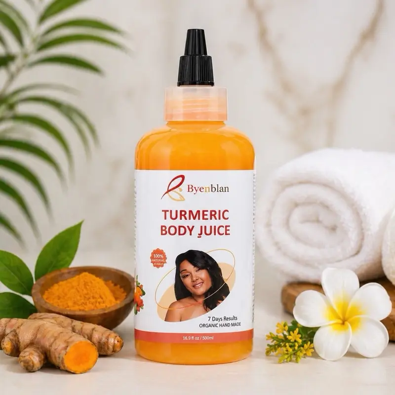 BYENBLAN Turmeric & Carrot Body Juice Moisturizer (250ml) - Gentle, Lightweight Daily Body Care for Moisture, Brightening Skin, with Mini Emulsified Strawberry Elasti-Cream, Non-Toxic, No Harmful Additives