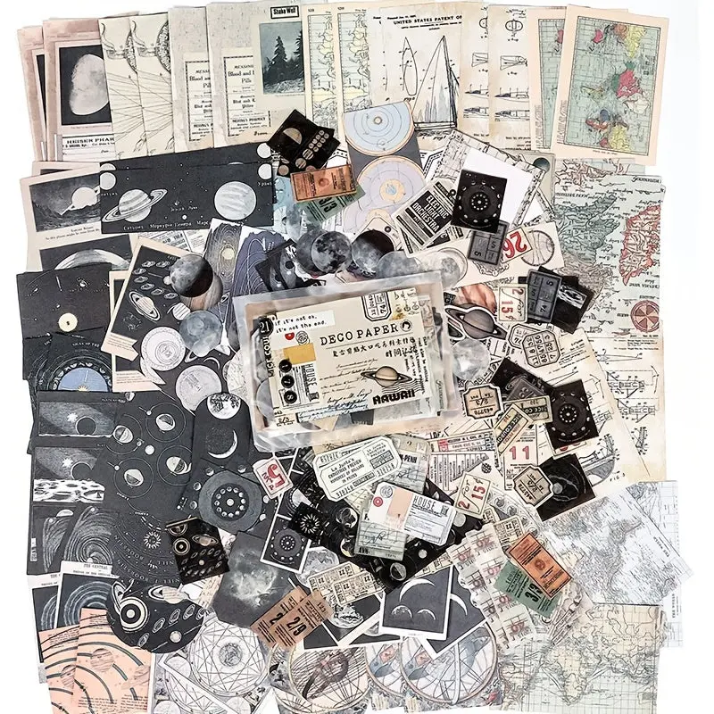 200pcs Astrology Collector's Set Paper - 120 Vintage Papers, 80 Washi Stickers, Diverse Illustrations Adhesive Stickers for Scrapbooking, Office Stationery Supplies