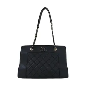 Pre-owned CHANEL leather Tote Bags Tote Bag Black Lambskin Quilted Handbag Shoulder Bag Silver Hardware