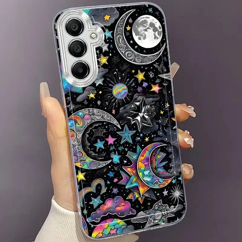Y2K Neon Starry Sky Pattern, compatible with Samsung A10, A13, A14, A15, A16, A21S, A22, A23, A24, A25, A26, A32, A34, A35, A36, A50, A52, A53, A54, A55, A56, A73, S25, S24, S23, S22, Ultra Plus FE. Creative and personalized TPU soft shell, drop-resistant