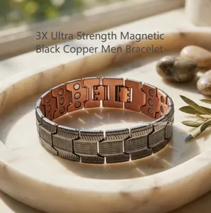3X Ultra Strength Magnetic Black Copper Men Bracelet Vintage Therapy Energy Heal