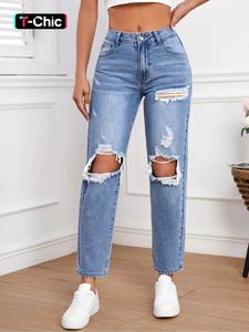 women's basic plain button pocket ripped vintage jeans, jeans for women, lady fashion streetwear, minimalist functionality comfort high waist distressed denim pants, for everyday daily wear, womenswear trouser, clothes for women, stylish ripped jeans