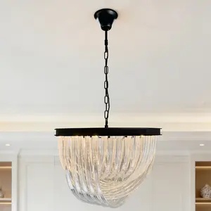 19.7 Inch Modern Black 4-Light Glass Chandelier, Adjustable Hanging Pendant Light for Dining Room Living Room Bedroom