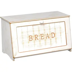 Bread Box for Kitchen Countertop, Retro Design Bread Storage Container, Farmhouse Wooden Counter Breadbox, Small Bamboo Bread Bin Holder for Homemade Bread, White