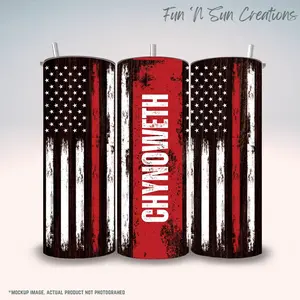 Firefighters Personalized Thin Red Line Water Bottle, 20oz Drinkware with flip-lid, Custom Cup, Washable Tumbler vacuum flask american flag