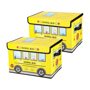 2-Piece Set Foldable Cartoon Car Bus Storage Box – Office & Dorm Clothes and Snack Organizer – Multi-Functional Home Storage Solution
