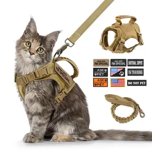 Tactical Cat Harness Leash with 9 Patches Small Dog Puppy Vest Straps with Handle Harnesses Training Adjustable Pet Accessories
