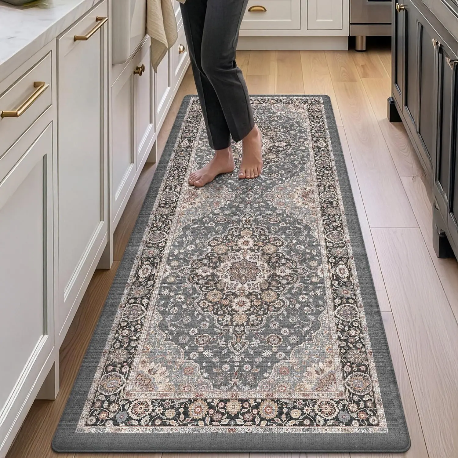DEXI Anti Fatige Cushioned Kitchen Floor Mats Non Slip Runner 23x59, Grey| Waterproof, Soft and Comfort Memory Foam Standing Padded Rugs for Front Sink Laundry Office Farmhouse
