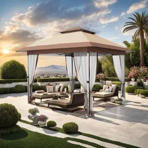 12x12FT Pop Up Gazebo Canopy Tent with Mosquito Netting Double Roof Waterproof Outdoor Shelter for Patio Garden Backyard Camping Parties Instant Setup 3 Height Settings Wheeled Carry Bag UV Protection Steel Frame