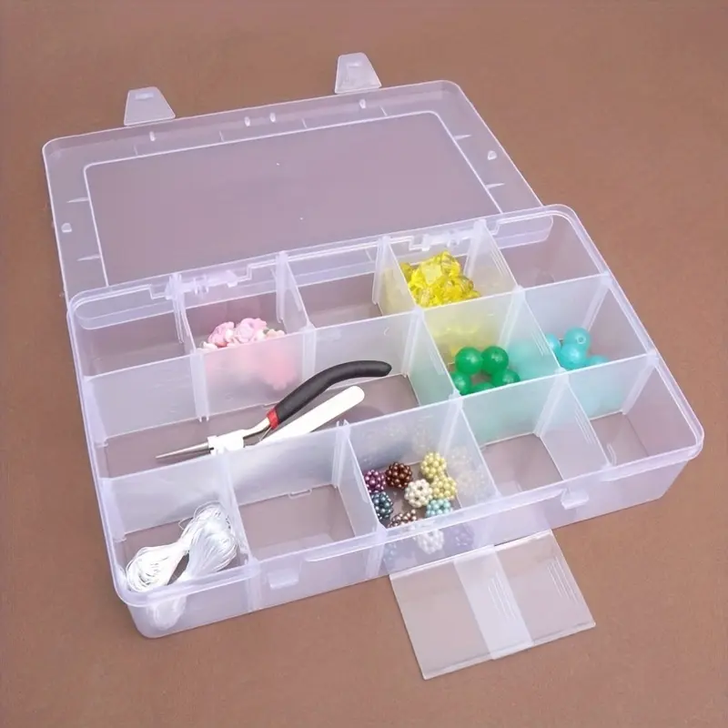 10.8IN 1pc 15 Grids Adjustable Storage Box, Transparent Container For Stationery Sticker Tape Jewelry Beads Accessories, Large Capacity Storage Organizer, Multifunctional Storage Bin