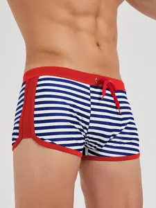 Men's Striped Print Swim Trunks, Casual Comfy Breathable Swim Shorts for Summer, Men's Swimwear for Beach Swimming