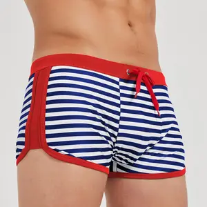 Men's Striped Print Swim Trunks, Casual Comfy Breathable Swim Shorts for Summer, Men's Swimwear for Beach Swimming