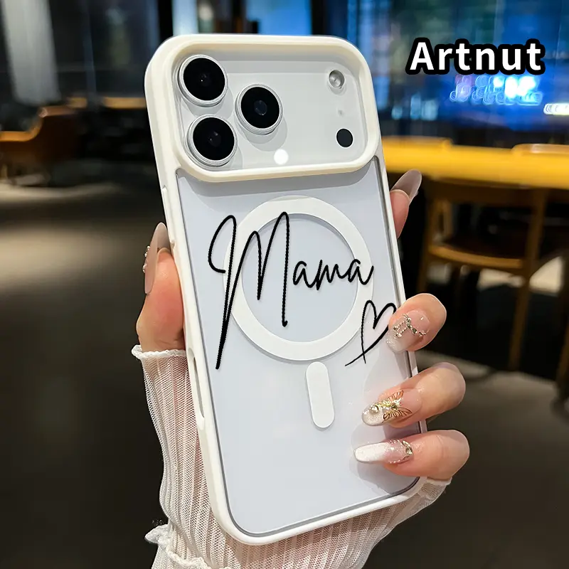 Magnetic Phone Case for iphone 17 Pro Max 16 Plus 15 14 13 12 11 XR Air E Mama's Heart Whisper Pattern Acrylic Back TPU Edges Bumper Sockproof skin-friendly feel Bumper Cover for Boy