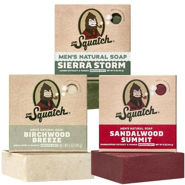 Dr. Squatch Natural Men’s Bar Soap - Cold Process Body Soap Bar with Natural Oils - Gifts for Men - Sierra Storm, Sandalwood Summit, Birchwood Breeze (5 oz, 3-Pack)