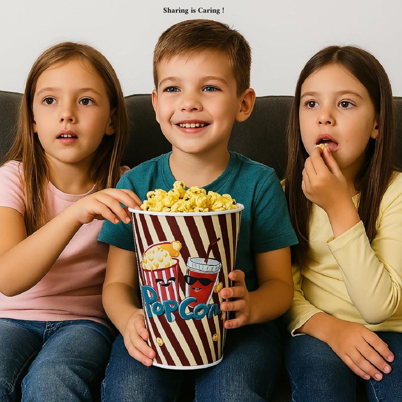 3-Pack Retro Style Plastic Popcorn Containers - 7" Tall x 5" Top Diameter -  Popcorn Buckets for Movie Nights, ' Parties, and Snack Time (46198-A)