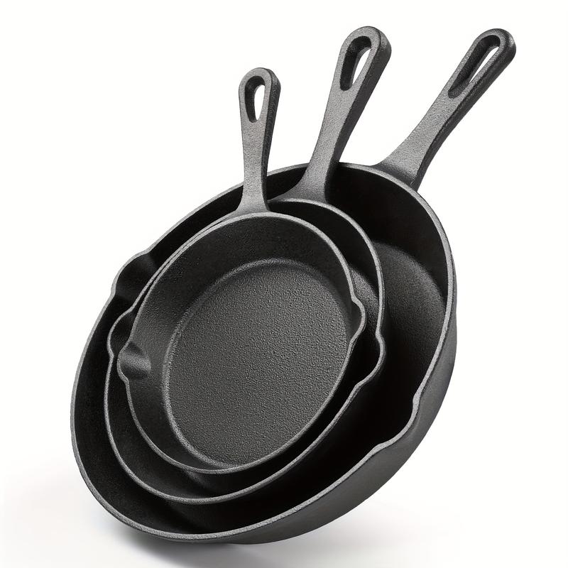 3pcs Cast Iron Cookware Set: Heavy-Duty Non-Stick Pan, Multi-functional Frying Pan, Skillet, And Baking Dish, Suitable for Kitchen & Outdoor Use - Perfect for Cooking Steak & Chicken.