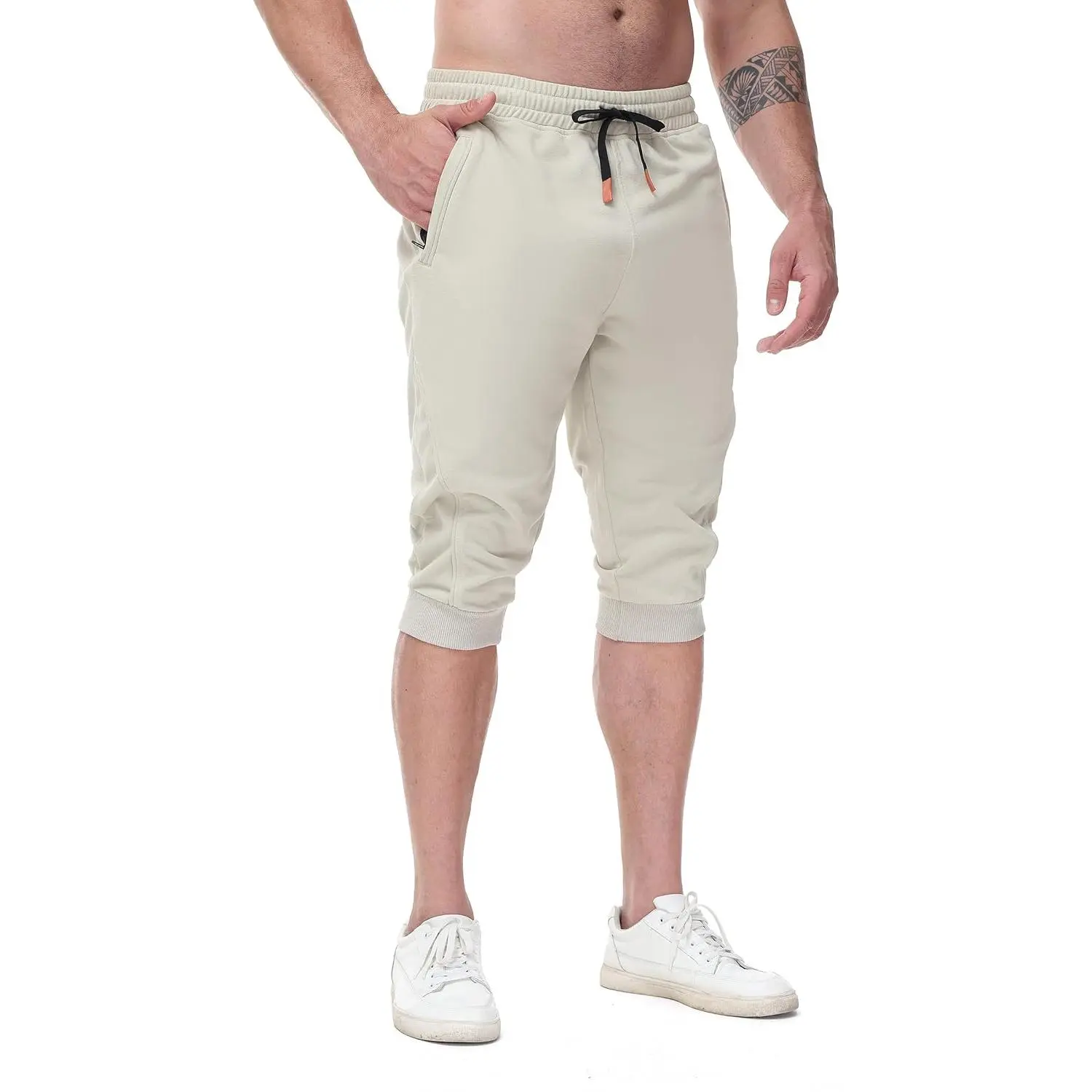 Mens Casual Jogger Pants 3/4 Joggers Tapered Fit Workout Gym Training Sweatpants