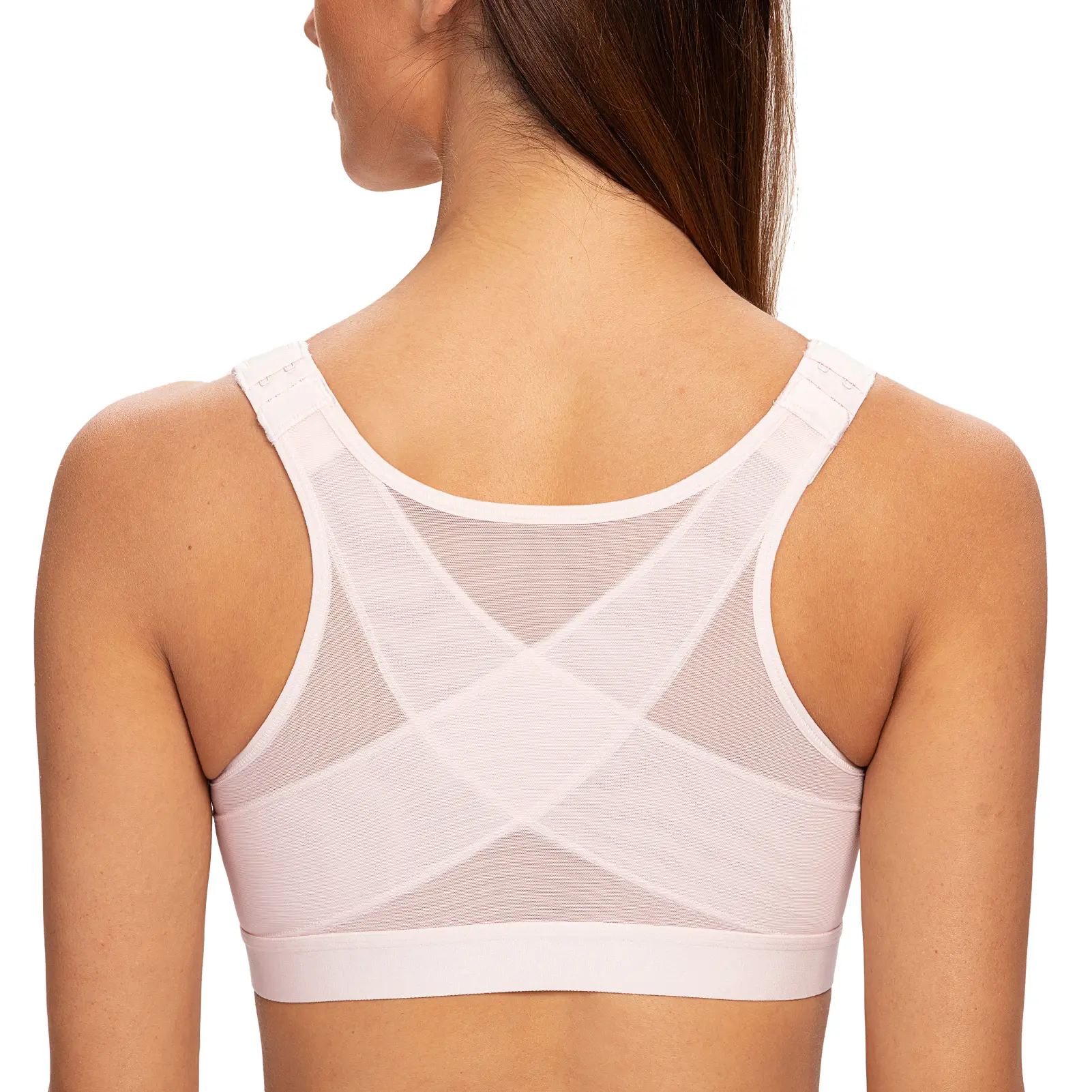 MELENECA Women's Front Closure Wirefree Post Surgery Plus Size Back Support Posture Bra