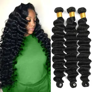Loose Deep Wave Human Hair Bundles 100% Unprocessed Brazilian Virgin Remy Hair Extension Natural Black Color for Women