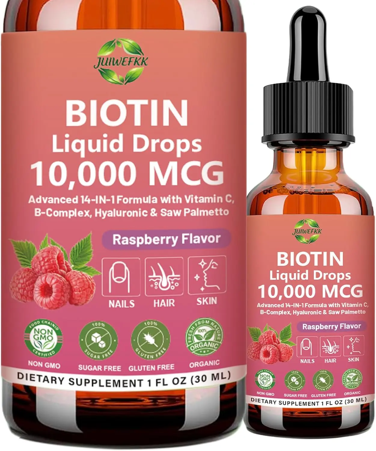 Pure Biotin 10000mcg Liquid Drop Hair Skin & Nails Vitamins Support | w. Biotin Collagen Keratin Hyaluronic Acid Saw Palmetto Bamboo, Biotin(Vitamin B7）Complex for Hair Growth & Cellular Energy