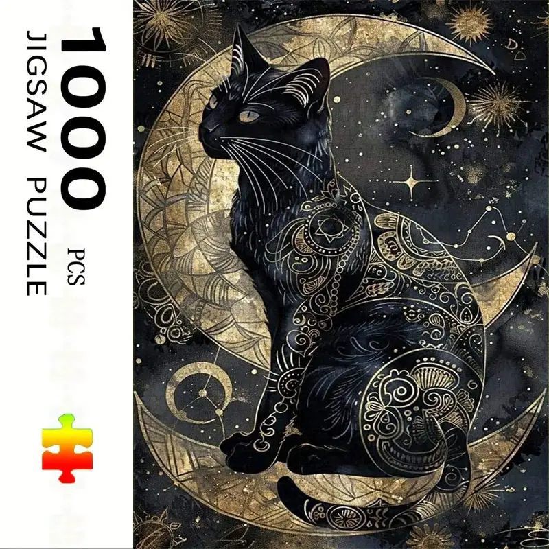 1000 Piece Large Paper Jigsaw Puzzle Set, Creative Puzzle, Cat Theme Moon Design, DIY Home Decoration & Educational Interactive Challenging Toy, Puzzle Art Gift, No Frame Included