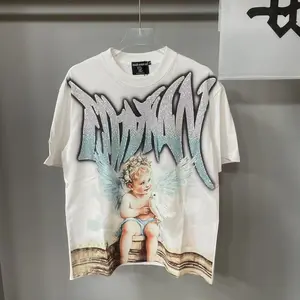 2026 spring and summer new MIX angel white pigeon pattern round neck pullover short sleeve