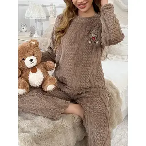 Ladies' fleece fluffy, comfortable and warm sleepwear pajamas set for winter home casual and warm winter outfits. Fleece pajama ensures a good night's sleep