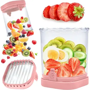 Strawberry Slicer Cup with Push Plate, Fruit  Kitchen Gadget for Egg, Kiwi, Banana, Cucumber, Easy Fruit & Vegetable Slicer, Strawberry  Tool for Quick Safe  ()