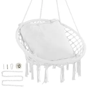 Macram Cotton Rope Hanging Chair, 330lb Capacity, Macrame Look Hanging Chair with Included Cushion & Mounting Kit, Suitable for Bedroom Adults, Balcony