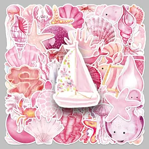 Ocean Themed Sticker, 50pcs/set Waterproof Self Adhesive Decor Paper, Decor Sticker for Gift Greeting Card Water Bottle Laptop Phone