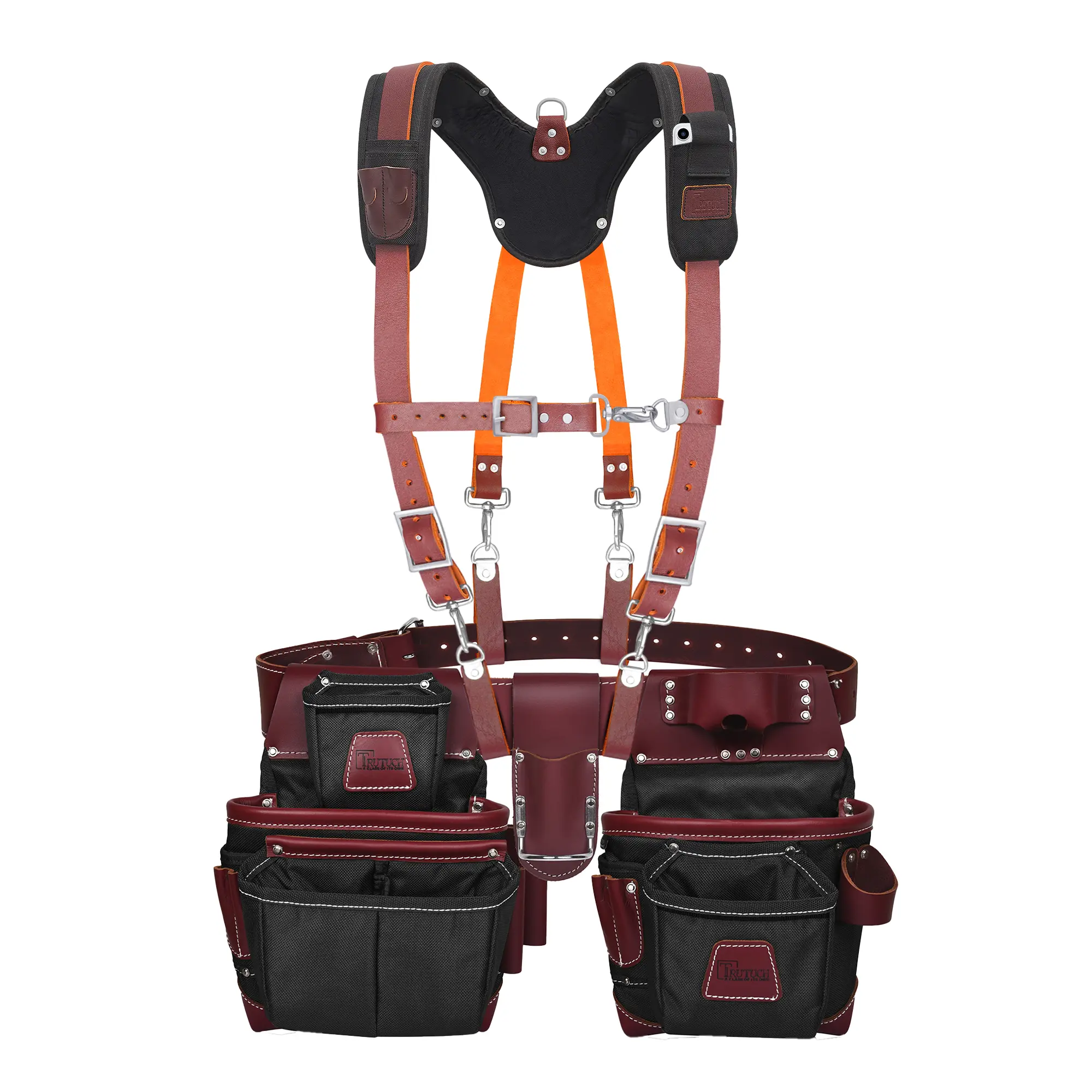 NUTUCH Black Nylon & Leather Tool Belt with Suspender, 23 Pockets, Tool Holders, Padded Suspension for Construction and Electricians
