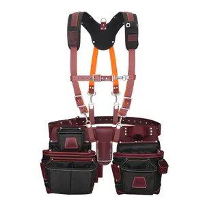 NUTUCH Black Nylon & Leather Tool Belt with Suspender, 23 Pockets, Tool Holders, Padded Suspension for Construction and Electricians