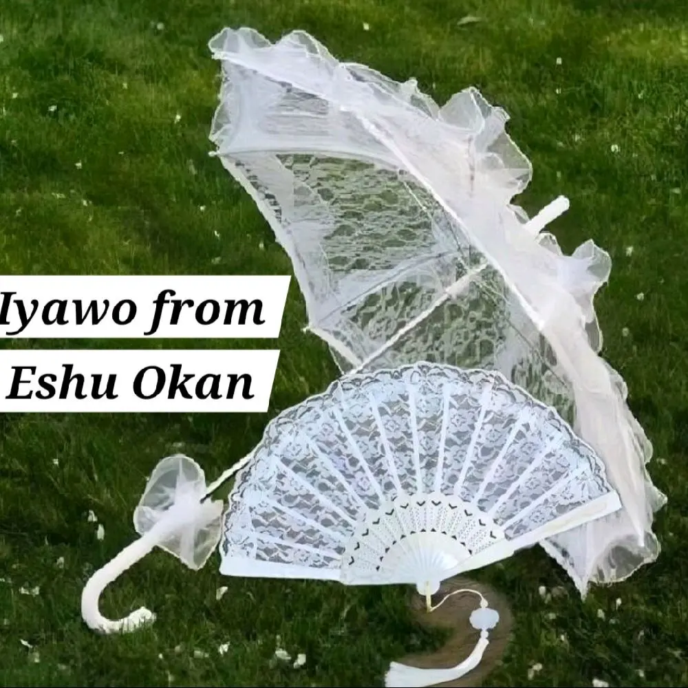 Set de Sombrilla y abanico para iyawo, pequeño. Set umbrella and hand fan for iyawo, small.