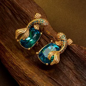 Vintage Koi Fish Earrings with Blue Gemstones | Lucky Oriental Statement Jewelry