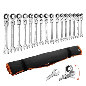 VEVOR  Flex-Head Ratcheting Wrench Set, 30-Piece SAE and Metric, 72 Teeth, Cr-V Steel Ratchet Flexible Combination Wrench Set with Roll Up Pouch, for General Household and Automotive Repairs, Silver