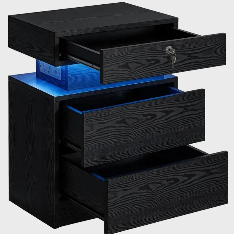 Locking Top Drawer-2 Drawers-Black-1PC