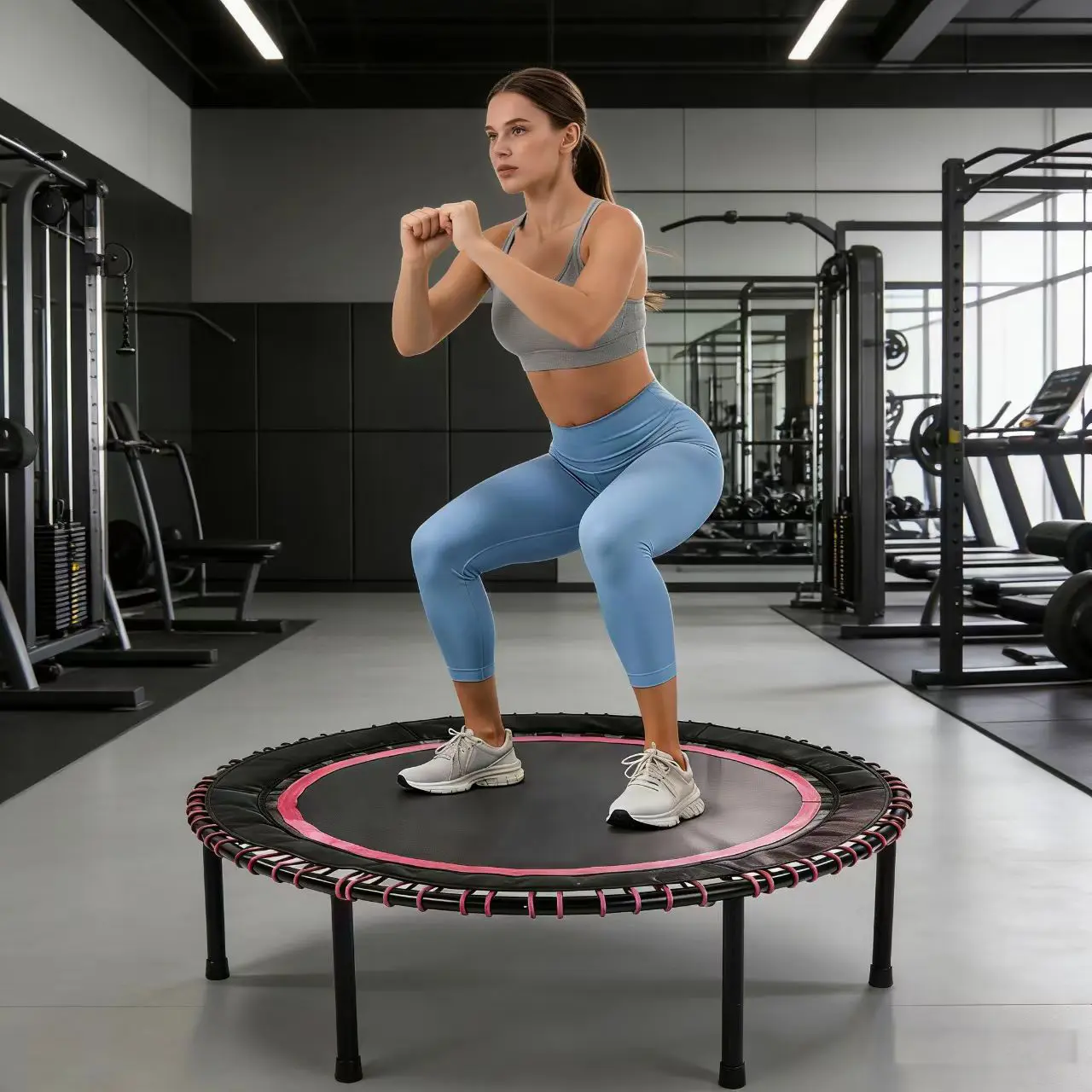 48 Inch Springless Mini Trampoline with Bungee System, Indoor/Outdoor Rebounder for Low-Impact Cardio, Supports up to 330 lbs, Durable Iron Frame, Pink