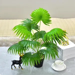 1 Pack Artificial Palm Tree, Plastic Plants Greenery Fake Tropical Shrubs Faux Big Leaves for Home Indoor Outdoor Garden DIY Basket Planter Filler Wedding Party Decoration UV Resistant（without the pot)）