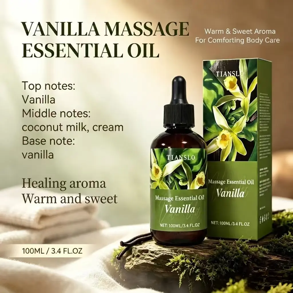 TIANSLO Warm Vanilla Massage Essential Oil (100ml / 3.4 fl oz) - Sweet Body & Skin Care Oil
