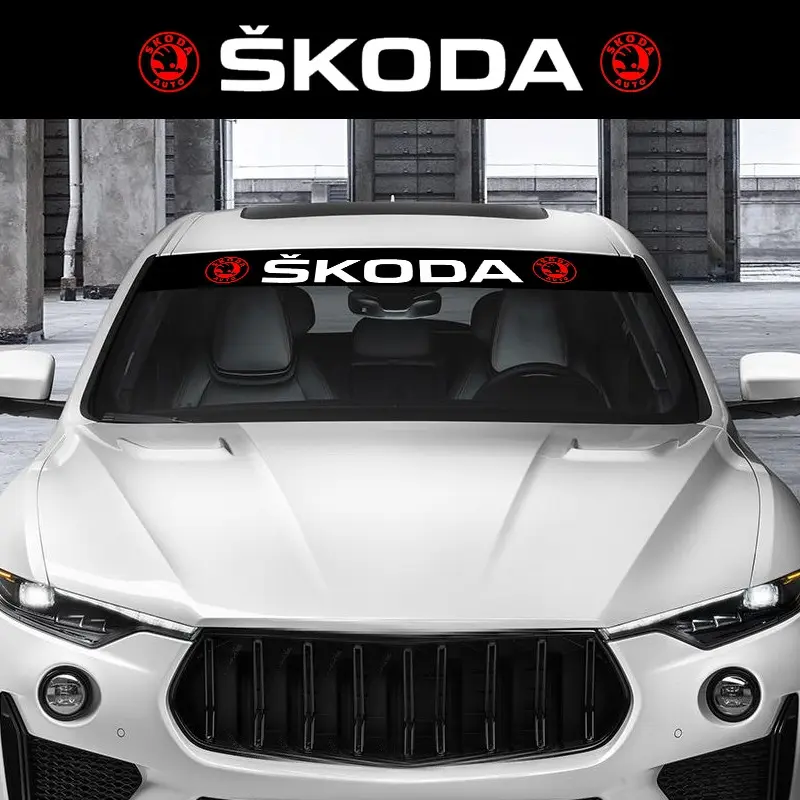 Skoda Car Windshield Sticker, Waterproof Sunproof High Temperature Resistant Decoration, Custom Style Modification Decal, Fits All Models