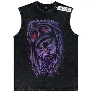 Vintage Washed Men's Muscle Tank Top Evil God Statue Graphic Sleeveless Tee Dark Shadow Warrior Retro Grunge Streetwear Oversized Distressed Vest fathersdaygift