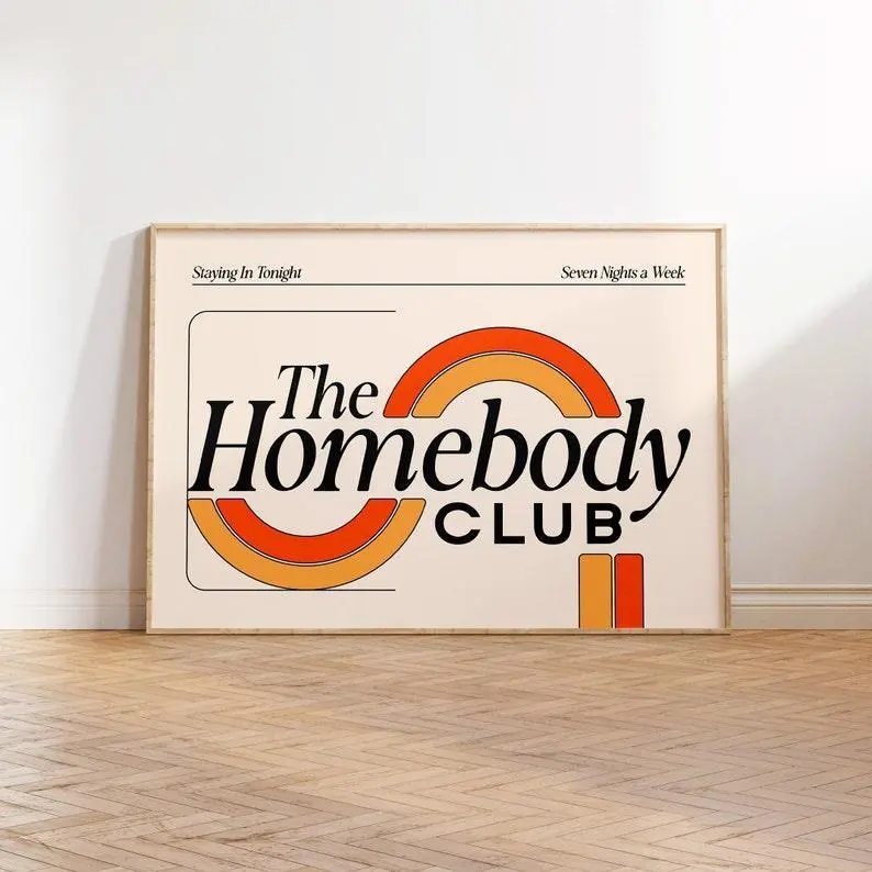 The Homebody Club Wall Art, Above Couch A.R.T, Horizontal Art, Fun Apartment Art Decor Light Glossy Poster