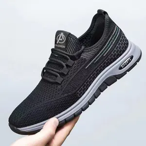 Men's Breathable Fly-Knit Casual Sneakers, Trendy Korean Style All-Season Large Size Student Shoes
