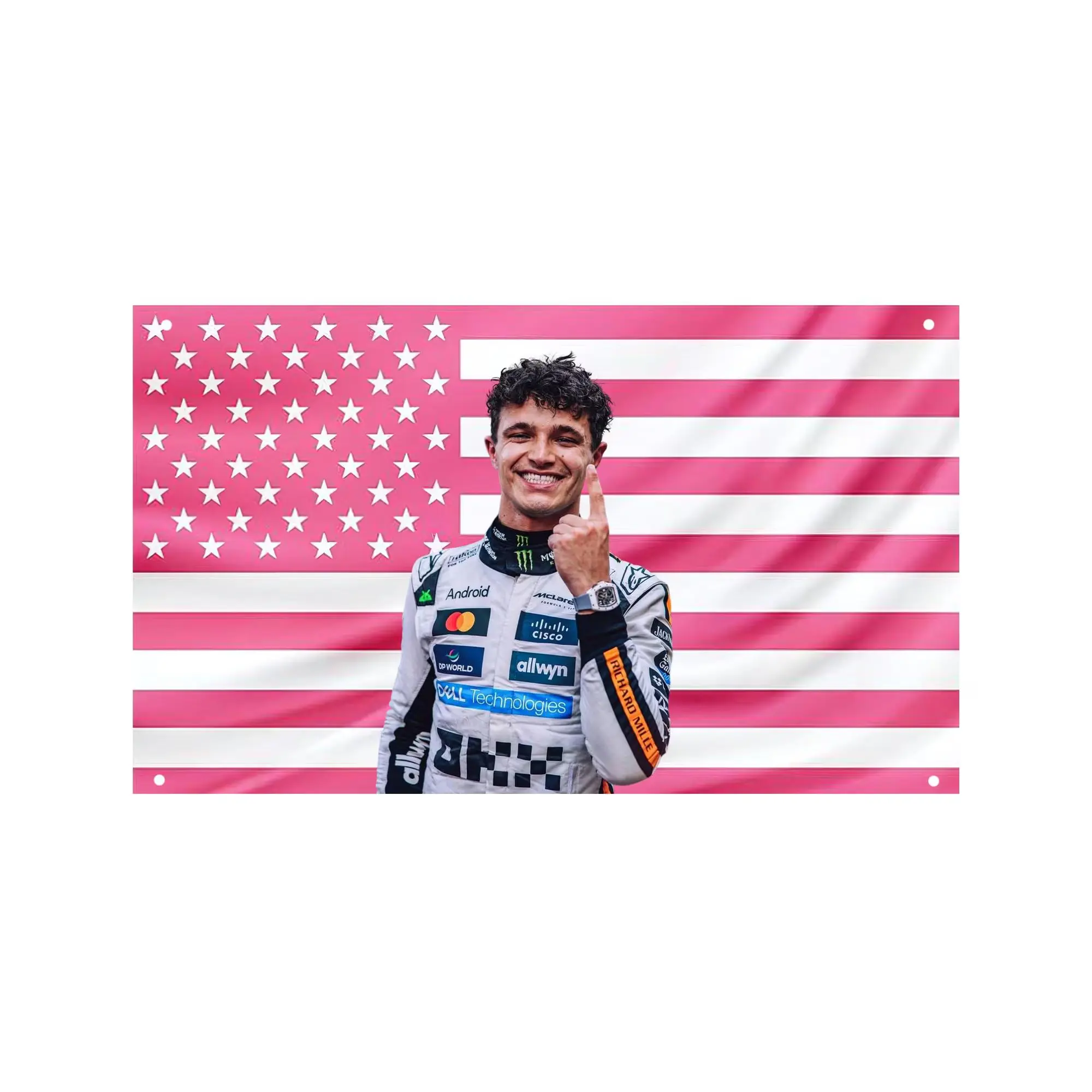 Lando Norris Pink American Flag Tapestry Racing Driver Wall Decor, Aesthetic Pink USA Flag Banner, Motorsport Fan Room Decoration, Bedroom Wall Hanging, Gift for Formula Racing Fans