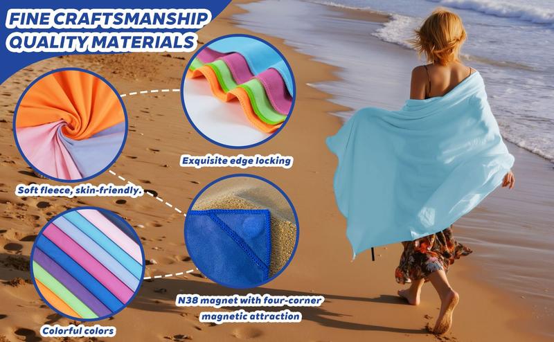 Magnetic Bath Towel Extra Large Quick-Drying Beach Towel Double-Sided Velvet Soft Portable Travel 4-Corner Magnets 520G Load