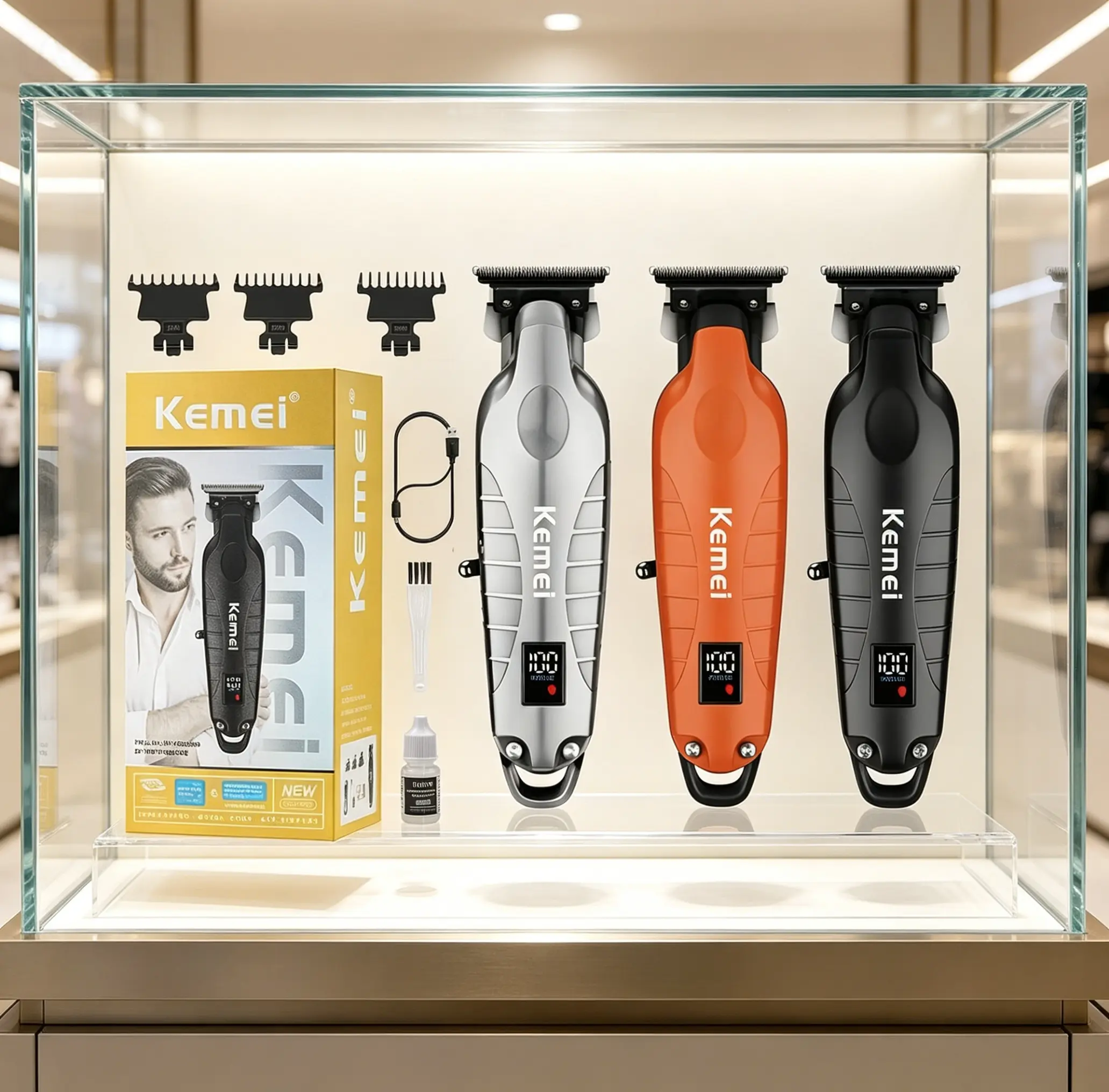 KEMEI 2293 Professional Hair/Beard Trimmer for Men Zero Gapped Hair Clippers for Barber with T Blade, Cordless Rechargeable