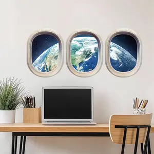 1 Pc 30×60cm 2D Flat Space Earth Window View Wall Sticker Self-Adhesive Sticker for Bedroom & Living Room Interior Background Wall Decor